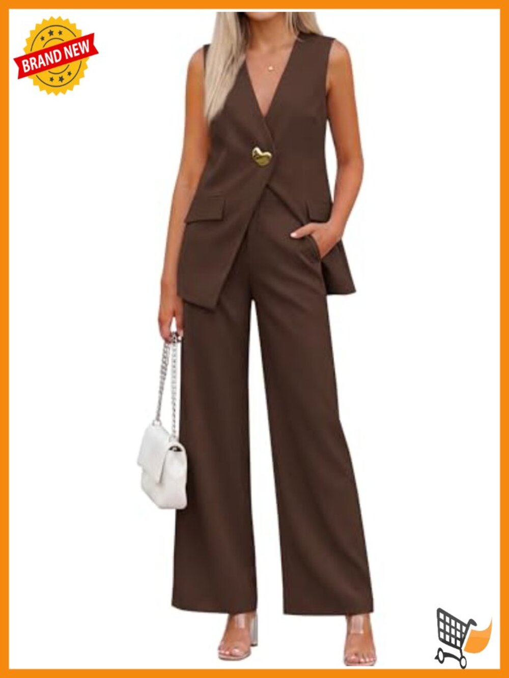 Sleeveless Blazer Vest Wide Leg Pant Suit Set Dressy Business Casual 2 Piece